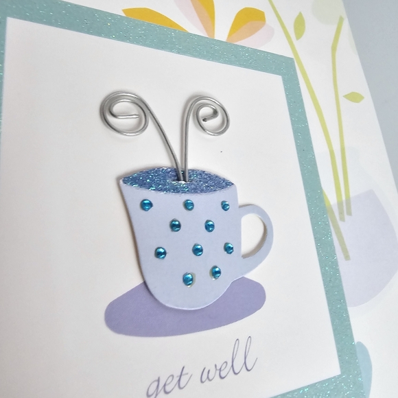 Greeting Card White w/Flowers Butterfly Coffee Tea Mug Get Well 7.5x5.5 - Picture 2 of 4